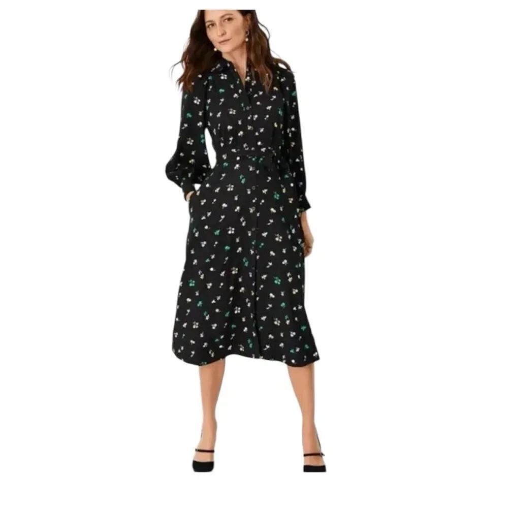 Ann Taylor Black Floral Long Sleeve Dress